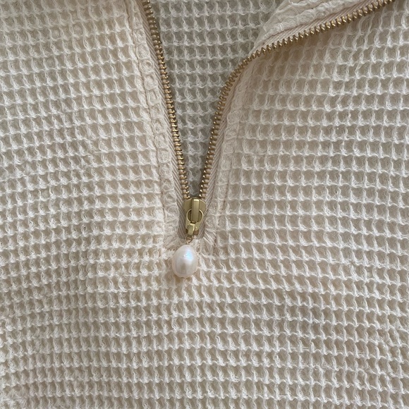 DONNI. waffle half zip / cream / size S - Picture 3 of 4